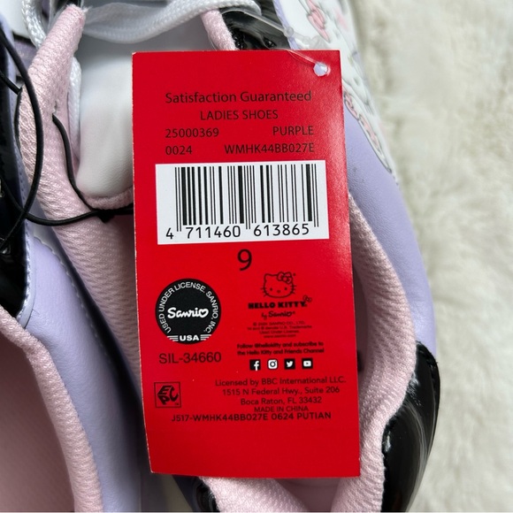 HELLO KITTY by Sanrio Women’s Casual Court Sneakers White/Blk/Purple Sparkle 9 - Picture 12 of 15